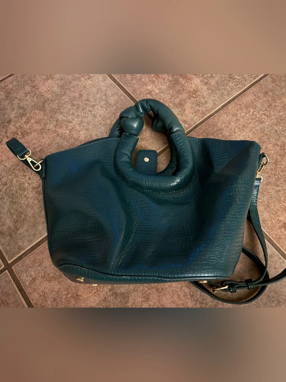 Anthropologie Ring Handle Crossbody Bag Hunter Green Gold